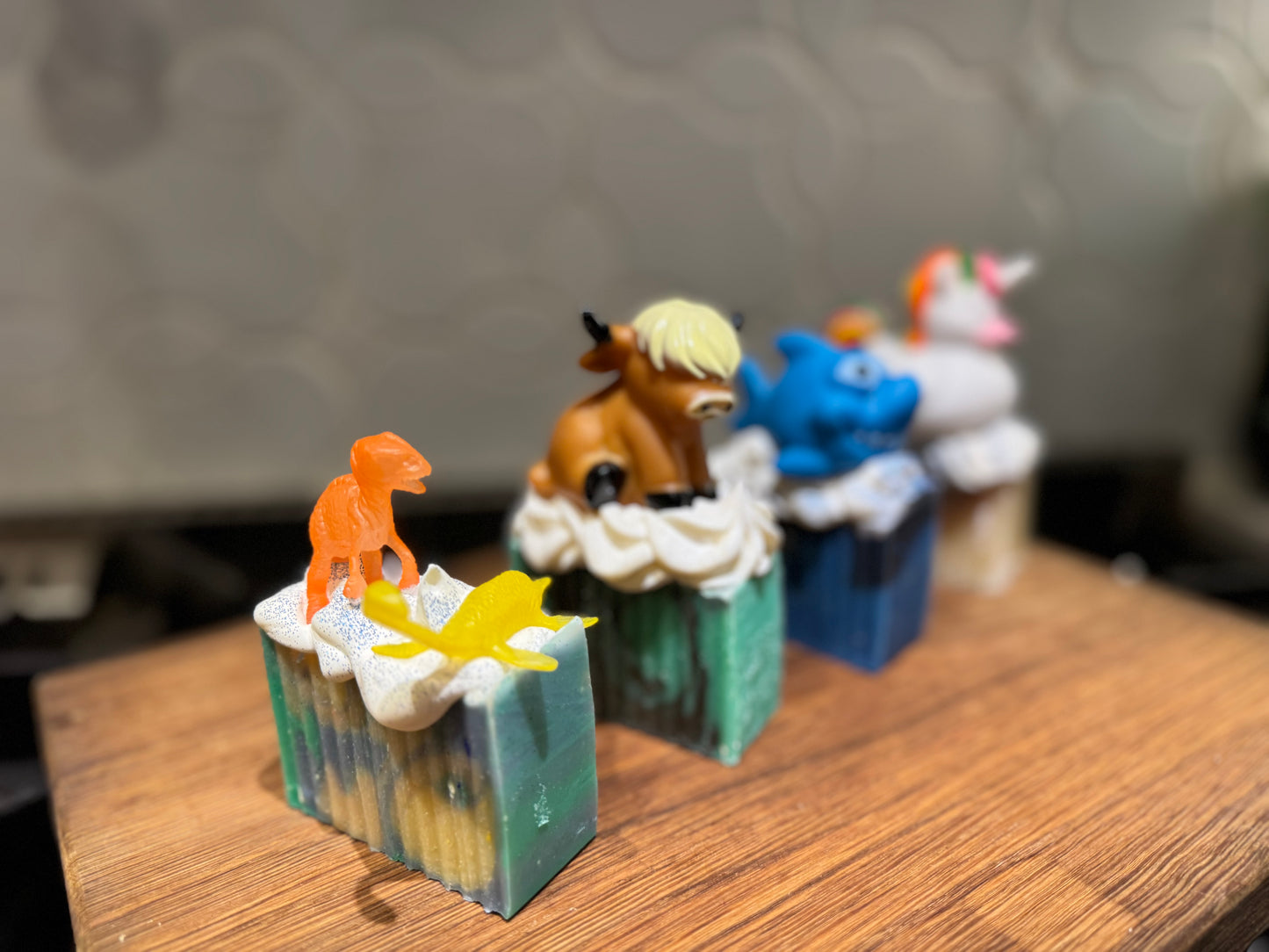LIMITED Kids Collection of Handmade Soaps including a Toy! Made with coconut milk and oatmeal. Glow in the dark!