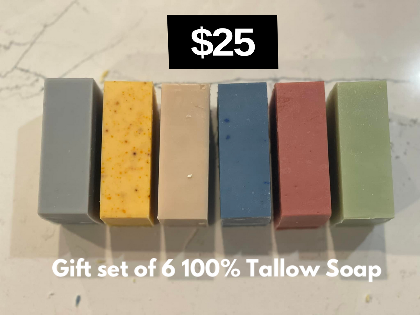Set of 6 100% Grass Fed Tallow Simple Handmade Soap Collection